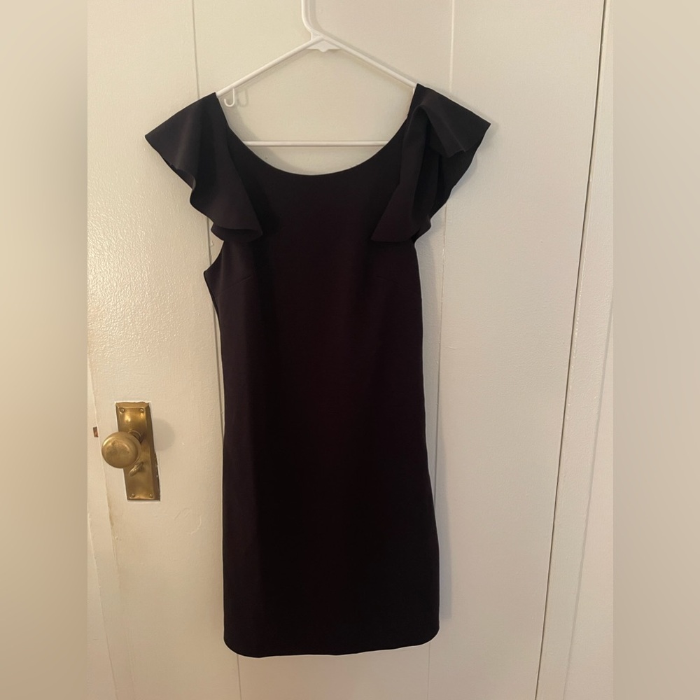 Black Ruffle Sleeve Open Back Cocktail Dress